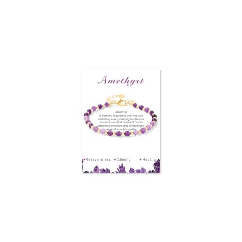 Bracelet Pierre Naturelle Uwiyo Femme 4mm Plqué Or Cristal Anniversaire Fête des Mères Noël — AméThyste