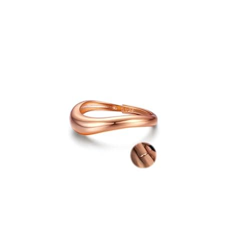 Bague Argent 925 Adramata Reglable Femme Fiançailles Alliance Empilable Ondulée, Cadeaux de Bijoux (Or/Argent/Or Rose) É — Or rose