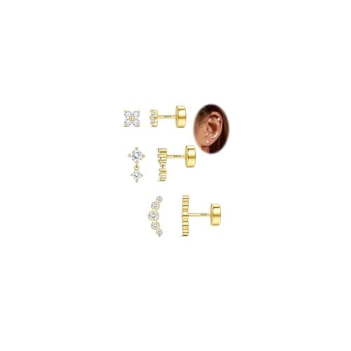 Adramata Boucles d'Oreille Argent 925 Femme + Brillant Cubique + Femme + Bijouterie Accessoire + Piercings Tragus et Hel — Or-4CZ