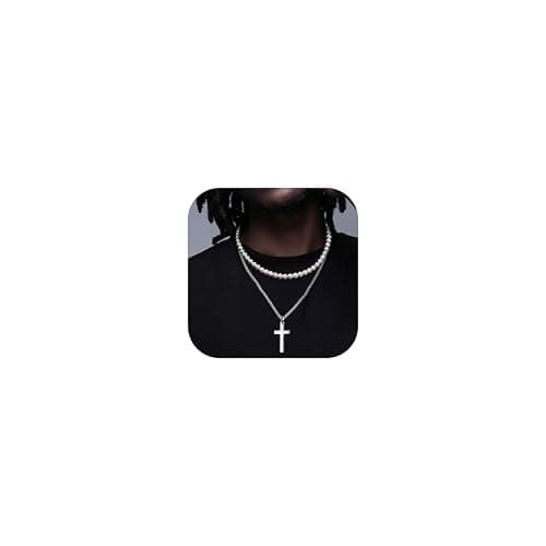 Adramata 2 Pcs Colliers en Acier Inoxydable pour Homme et Femme - Croix Viking, Lance et Perles Simulées - Chaîne Argent