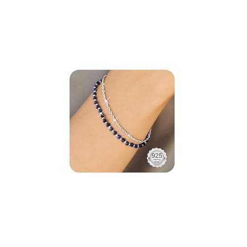 Bracelet Pierre Naturelle Femme Argent 925 Empilable Ajustable Or/Argent Cadeau Femme — Bleu d'Argent