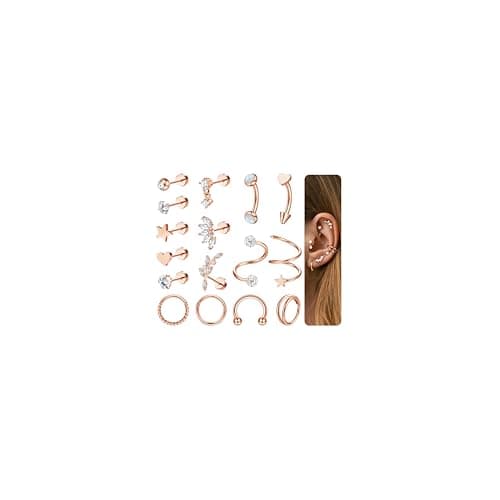 Adramata Acier Inoxydable Helix 16G Boucles d'Oreilles Femme Hypoallergène Confortables Cartilage Piercings (Or/Argent/O