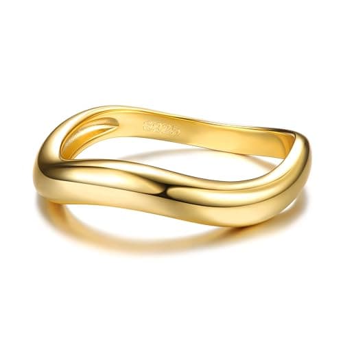 Bague Argent 925 Empilable Ondulée Femme Recycled 925 Argent/Or Femme Bague de Promesse Minimaliste Cadeau — Or