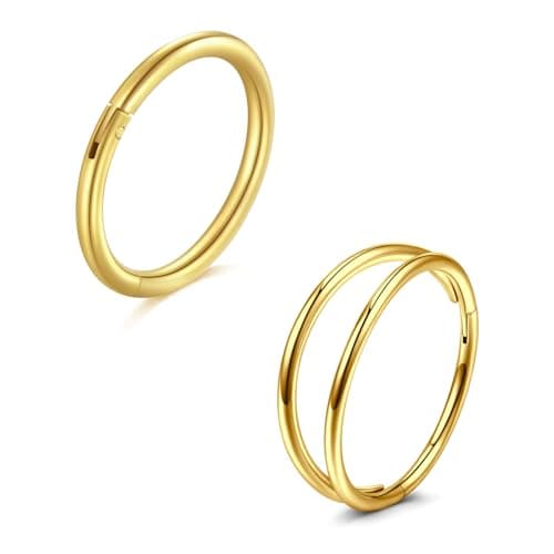 LAURITAMI Piercings nez en acier chirurgical 20G mince Double AnneauSeptum Clicker Ringbijoux piercingnez, 8/10mm Helix — 20G*10mm Or piercing nez anneau-2pcs