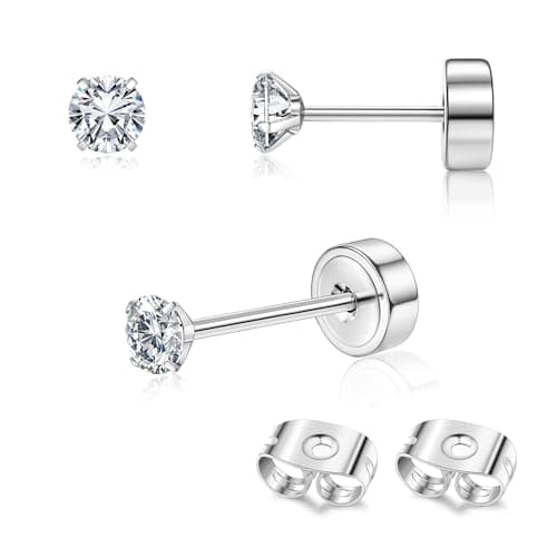 Adramata Or 14 Carats Boucles d'Oreilles Titanium Homme Femme Standard 100 Pulitzer — Argent-CZ : 3 MM