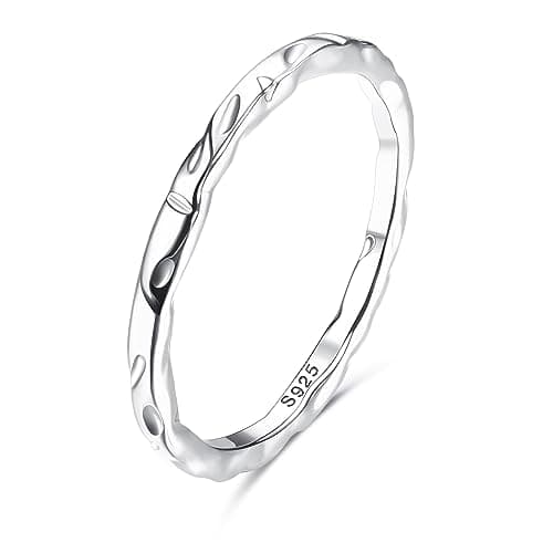 Milacolato Bague En Argent Sterling 925 Pour Femmes, Bagues Martelées En Argent Sterling Plaqué Or Blanc 18 Carats, Bagu