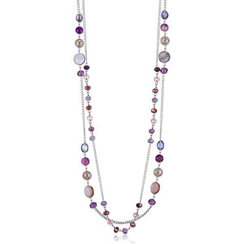 FULU Élégance Collier Long en Argent pour Femme Bijou de Mode à Double Pendentif en Perles de Cristal Cadeau pour Femmes — 09-Violet