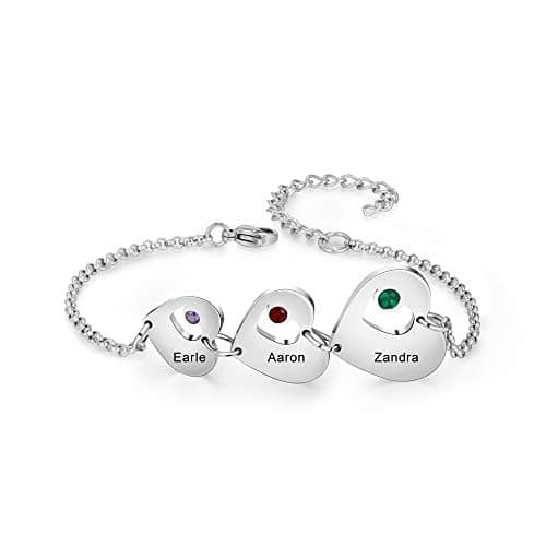 Bracelet Personnalisé Lorajewel Coeur Femme Prenoms Stone Bijoux Noël Saint-Valentin Cadeaux Mères Filles