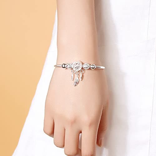 Chereda Magnifique bracelet en argent sterling 925 avec ouverture en forme de feuille et plume pour femme parfait pour l