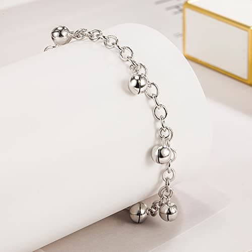 Bracelet Dankadi en 925 argent classique bohème avec chaîne maillons clochette et pendantes grelot pour femme 20CM régla