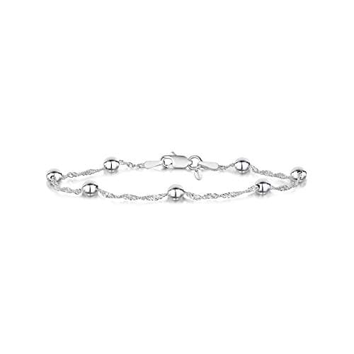 Amberta Bijoux - Bracelet en Argent 925 - Chaîne Maille Singapour et Boules - Largeur 1,4/4 mm - Longueur 18/19 cm