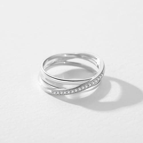 TOFBS Bagues à Trois Anneaux Imbriqués en Argent 925 avec Zircon Cubique - Cadeau de Mariage et Engagement pour Femme