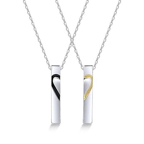 Collier ethnique en argent 925 pour femme, idée cadeau Fête des Mères - Skcess Collier cœur casse-tête amitié — Or & Noir