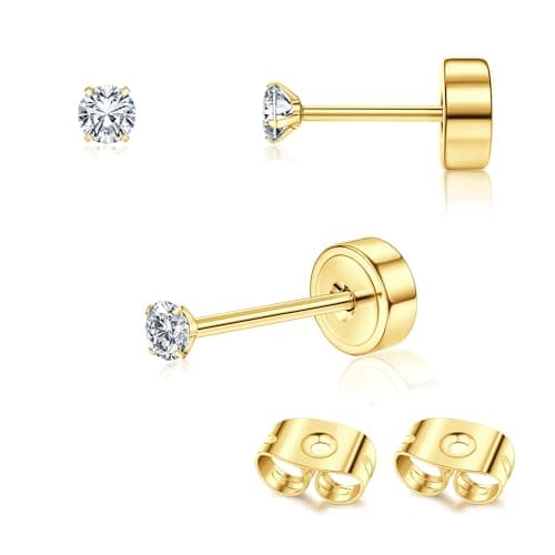 Adramata Or 14 Carats Boucles d'Oreilles Titanium Homme Femme Standard 100 Pulitzer — Or-CZ : 2 MM