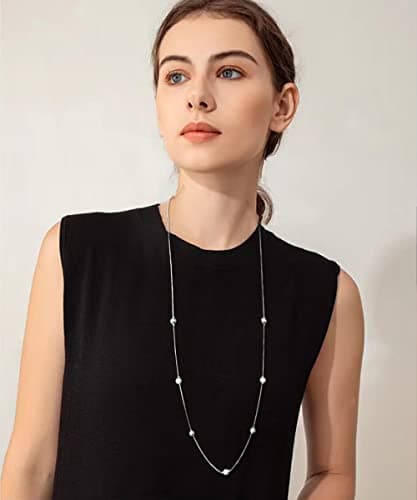 FULU Élégance Collier Long en Argent pour Femme Bijou de Mode à Double Pendentif en Perles de Cristal Cadeau pour Femmes