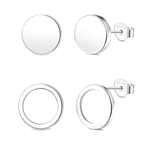 Adramata 925 Rondes En Argent Pour Femmes Boucles d'Oreilles, Boucles d'Oreilles Cercle De 10mm Plates De 8mm Petites Bo
