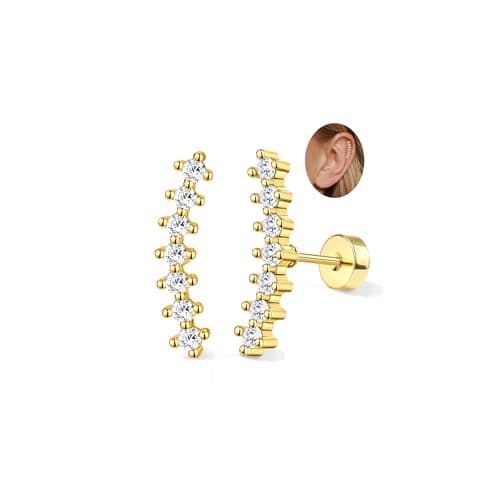 Adramata Acier Inoxydable Piercing Femmes Conch Tragus Helix 16G Argent Hypoallergénique Recycled Standard 100 — Or-7CZ