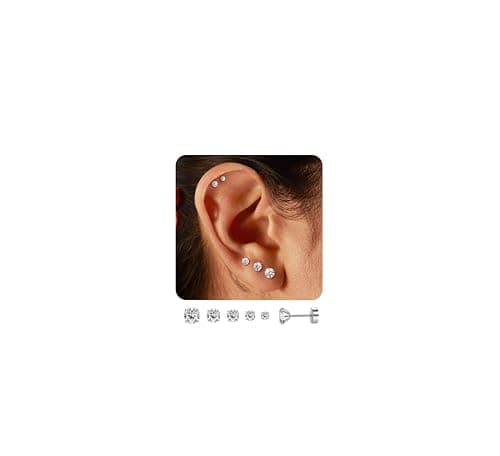 Adramata Acier Inoxydable CZ Boucles D'Oreilles Femme Homme Piercing 316L Acier 5 Paires Recycled Claim Standard 100