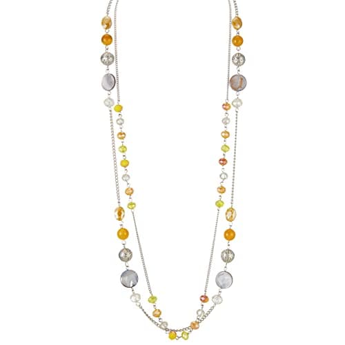 FULU Élégance Collier Long en Argent pour Femme Bijou de Mode à Double Pendentif en Perles de Cristal Cadeau pour Femmes — 09-Jaune