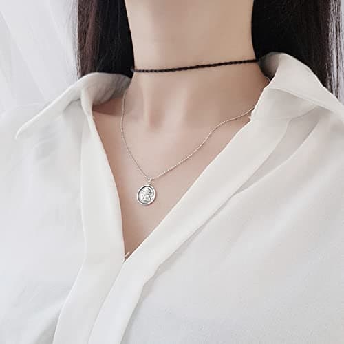 Skcess Collier Stylé pour Femme, Collier en Argent Ange de Forme Ronde pour Femme, Accessoire de Cadeau pour Femme