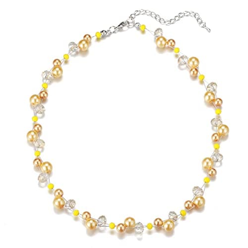 F LU AUTOMNE Collier Perle et Cristal Femme Argent Bijoux Bohème Cadeau Fête Mères