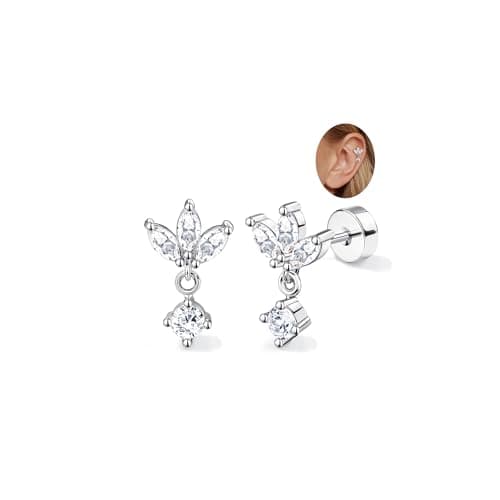 Adramata Acier Inoxydable Piercing Femmes Conch Tragus Helix 16G Argent Hypoallergénique Recycled Standard 100 — Argent-Dangle