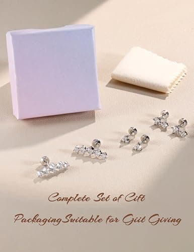 Adramata Boucles d'Oreille Argent 925 Femme + Brillant Cubique + Femme + Bijouterie Accessoire + Piercings Tragus et Hel