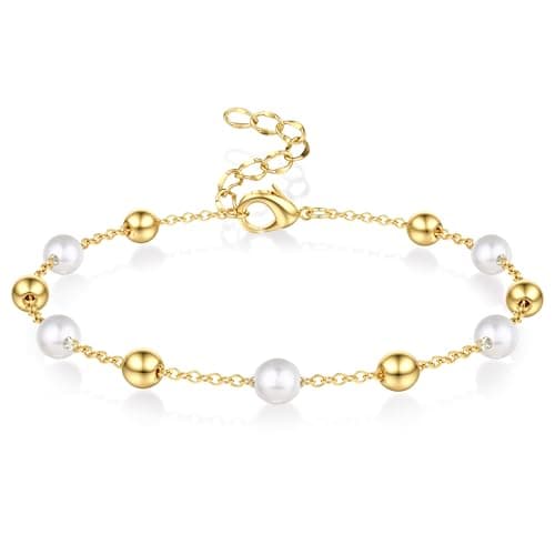 LOLIAS Bijou Bijou Or Argent Femme Coeur Perle Bracelet Acier Inoxydable Femme Ado Fille Cadeau Recherché Recycled — Ton Doré-Perles et Boules