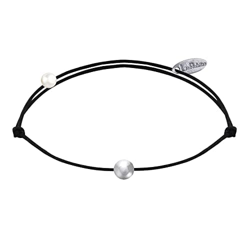 LES POULETTES BIJOUX Bracelet Argent 925 de Petite Perle pour Femmes Lien Élégant — Noir