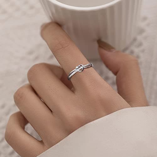 Bague Argent 925 Amour Noeud Réglable Femme Zircone Cubique Fiançailles Promesse Cadeaux Bijoux Femme