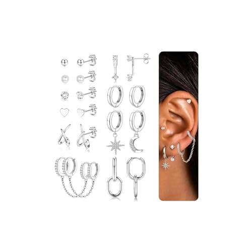 Adramata Or Argent Boucles d'Oreilles Femme Piercings Tragus Helix 10 Paires Climatiques Étanches — Argent