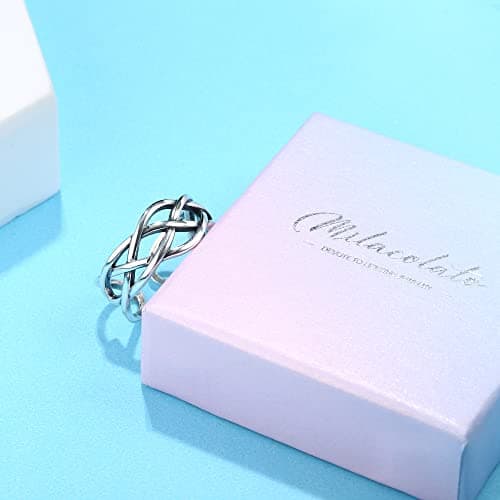 Milacolato Bague Argent 925 Reglable pour Femmes Filles, Vintage Noeud Celtique/Feuille, Noir CZ/Vitré Double Twist Élém