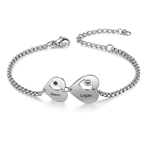 Bracelet Personnalisé Lorajewel Coeur Femme Prenoms Stone Bijoux Noël Saint-Valentin Cadeaux Mères Filles — 2 Coeur