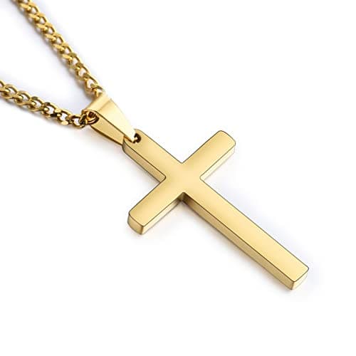 ITESSY Croix Bijou pour Hommes et Femmes, Chaîne en Acier Inoxydable 316L Croix Simple en Métal Simple-55+5CM, Accessoir — doré