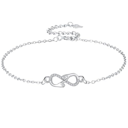 Yinsen Femme Bijou Bracelet Argent Sterling 925 Coeur Pendentif 17+4 cm Noël Anniversaire Cadeau Femmes Filles Soeurs — argent-Infini main dans la main