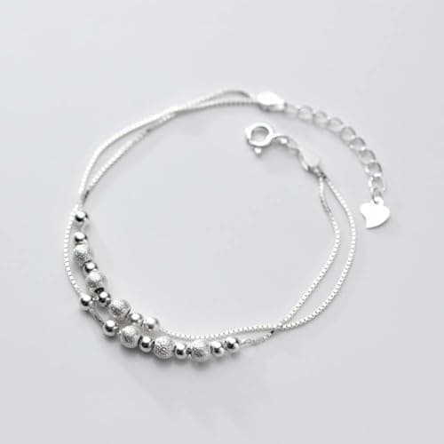 Bracelet Argent Sterling 925 Femme Givrée Brillante Amitié Double Couche Réglable Anniversaire Femme Cadeau Bijoux