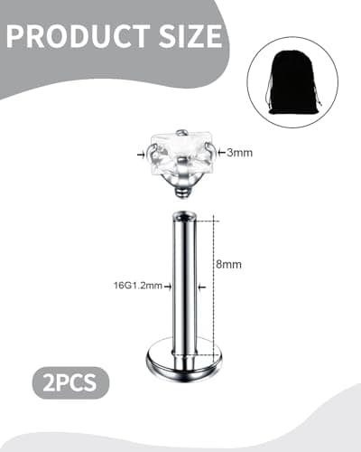 KGDUYC Piercing Labret Argent 2 Pièces G23 Titane Helix Conch Nez CZ Oreilleembedded Medusa Petit Lèvre Filetage Interne