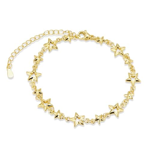 Bracelet Argent 925 Femme Étoile Lune Zircon Réglable Noël Anniversaire Diplômé Cadeaux Femme Fille — B-or