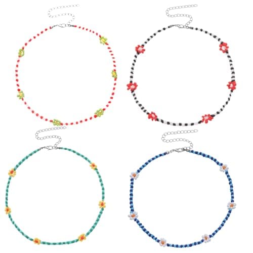 Colliers femme multicolores fleurs artisanales WUSJCOO Été Bohème Plage Ras-du-couLot de 4 ColliersFilleSearch: colliers