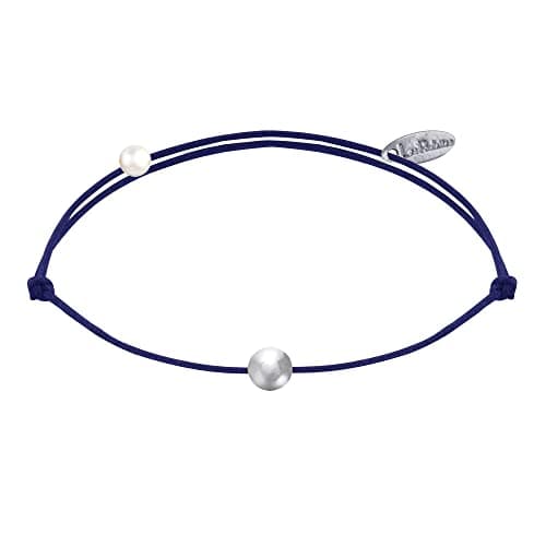 LES POULETTES BIJOUX Bracelet Argent 925 de Petite Perle pour Femmes Lien Élégant — Bleu Navy