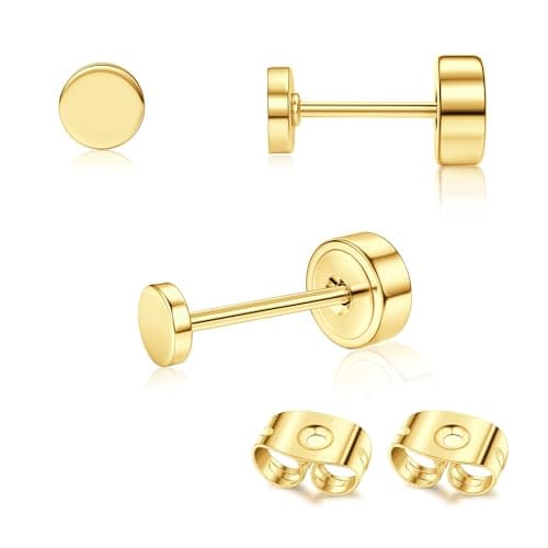 Adramata Or 14 Carats Boucles d'Oreilles Titanium Homme Femme Standard 100 Pulitzer — Or-Ronde : 3 MM