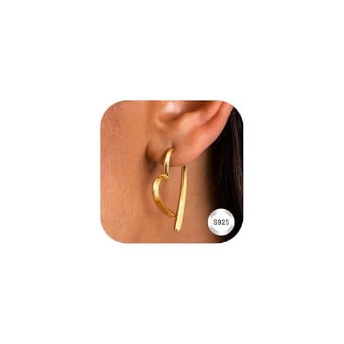 Adramata Boucles d'Oreilles Femme Argent 925 et Or Plaquées 14K Créoles en Forme de Cœur Boucles d'Oreilles Pendantes Fa — Coeur en Pampille-Or