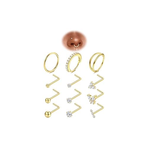 Adramata hypoallergénique piercing helix septum femme homme - Anneaux & Studs en forme de L 12Pcs 20G Acier Chirurgicalb