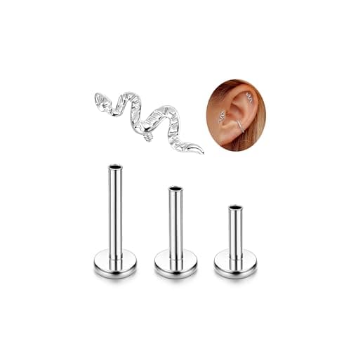 Adramata G23 Titane Piercing - Hypoallergénique pour Piercing Tragus et Helix - Femmes - Accessoires deMode Body Jewelry — Argent-Serpent
