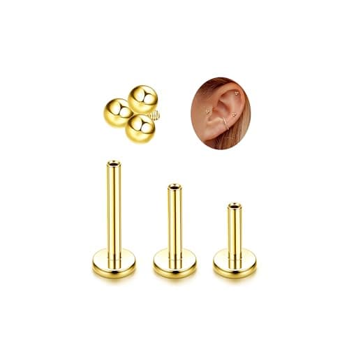 Adramata G23 Titane Piercing - Hypoallergénique pour Piercing Tragus et Helix - Femmes - Accessoires deMode Body Jewelry — Or-3 Perles