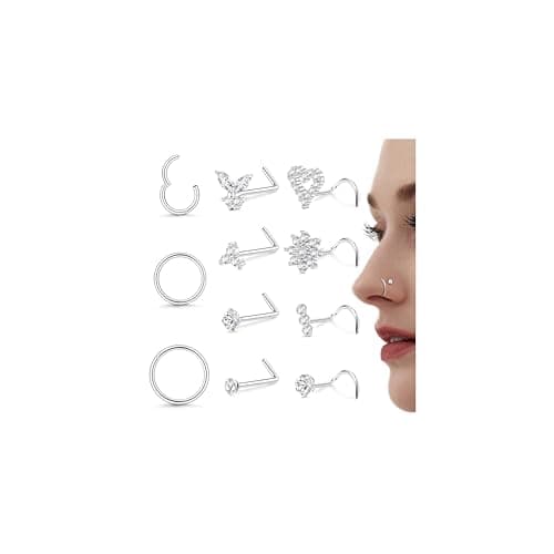 Milacolato Piercings Nez en Acier Chirurgical Clicker pour Femme en L et Spirale Or Argent 20G/18G Anneaux de Piercing a — argenté