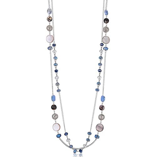 FULU Élégance Collier Long en Argent pour Femme Bijou de Mode à Double Pendentif en Perles de Cristal Cadeau pour Femmes — 09-Bleu