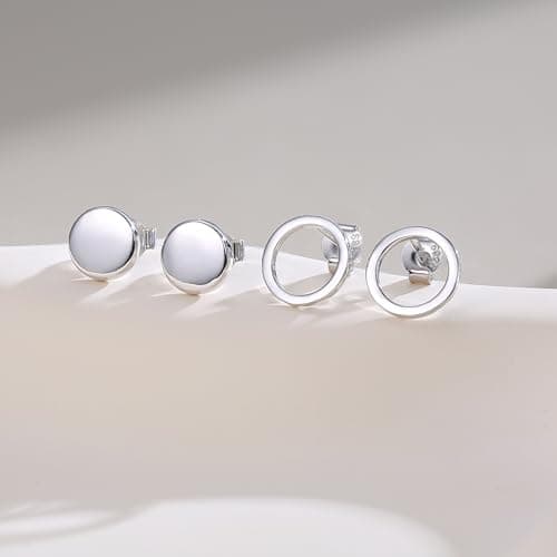 Adramata 925 Rondes En Argent Pour Femmes Boucles d'Oreilles, Boucles d'Oreilles Cercle De 10mm Plates De 8mm Petites Bo