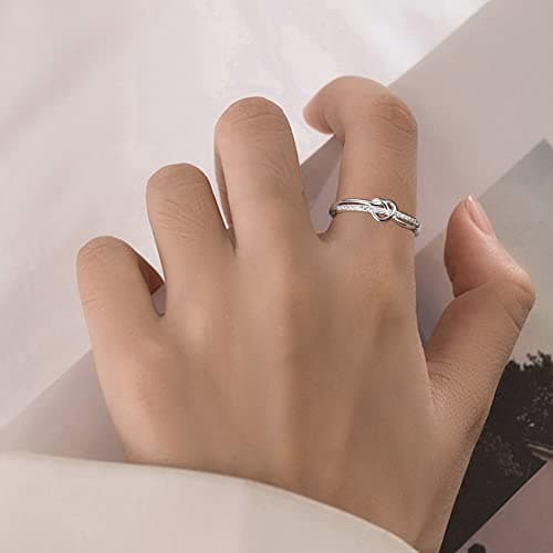 Bague Argent 925 Amour Noeud Réglable Femme Zircone Cubique Fiançailles Promesse Cadeaux Bijoux Femme