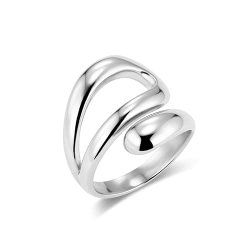 AlexCraft Bague Femme Or/Hypoallergéniques Épais Ajustable 14K Plaqué, Bague Empilables Goutte d'Eau Chunky pour Femme — D-argent